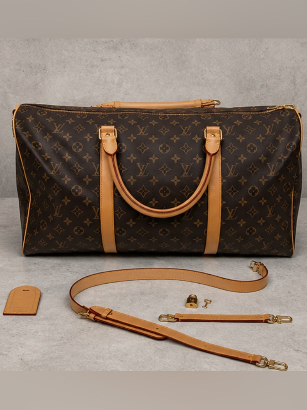 Louis Vuitton Monogram Canvas Duffel with Tan Leather Trim